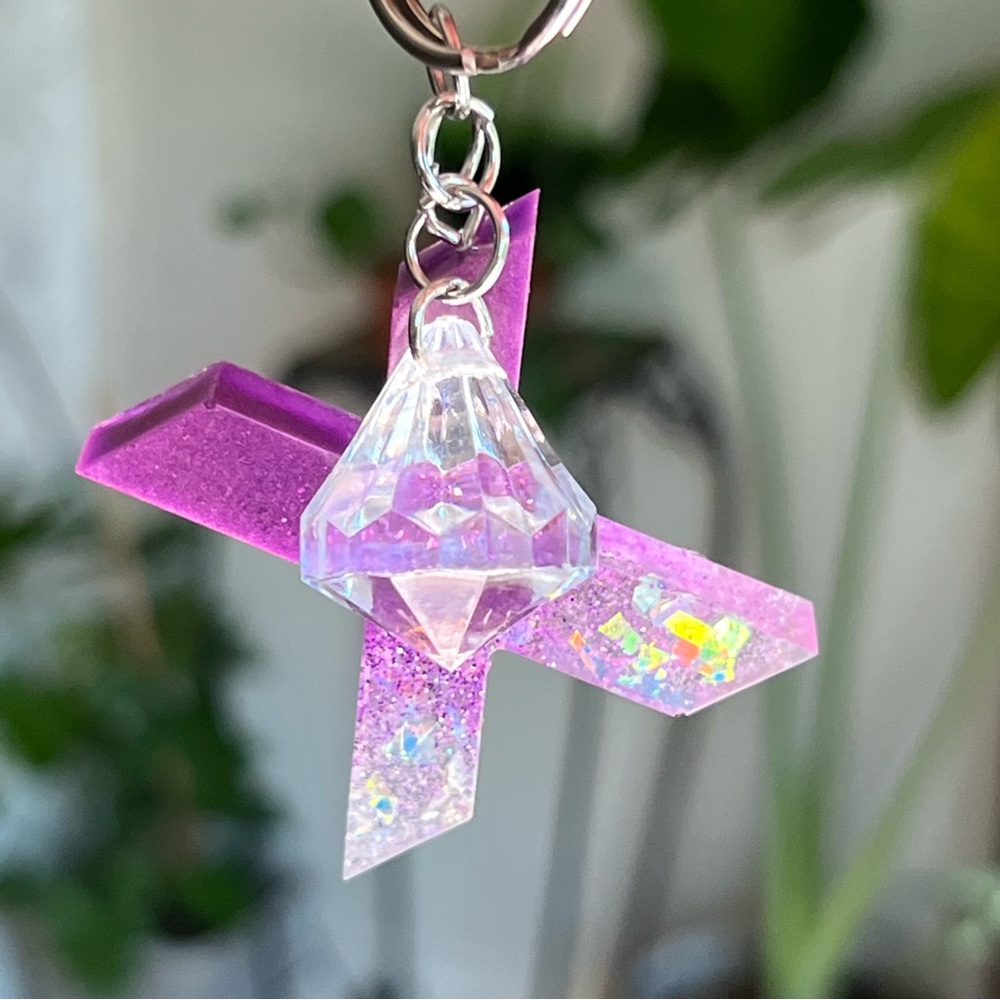 Custom Purple Glitter Resin Letter Keychain